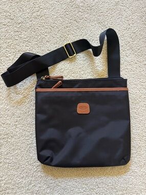 Bric's Italian Black Crossbody Bag with Tuscan leather Trim and adjustable strap